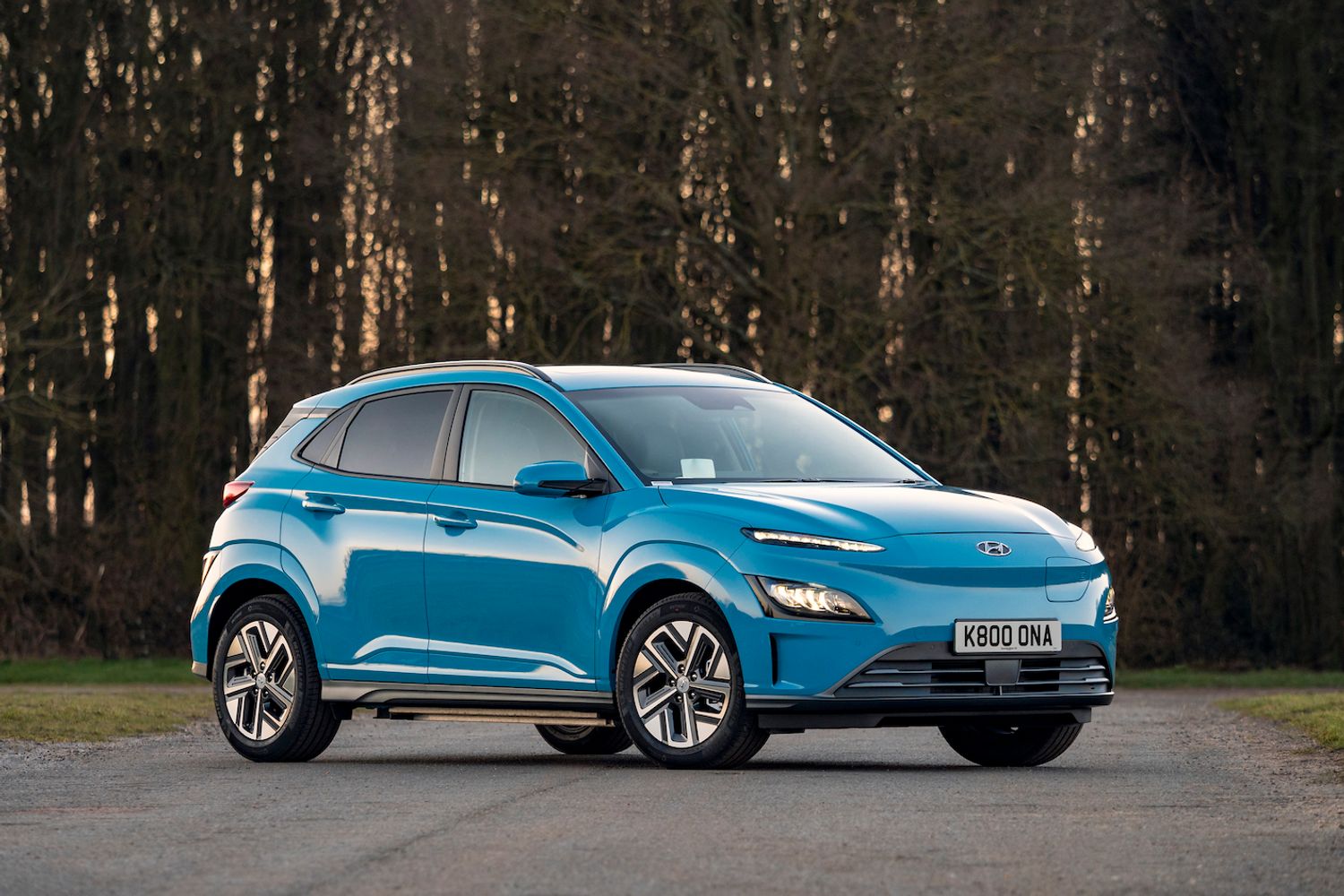 Hyundai Kona electric car front and side